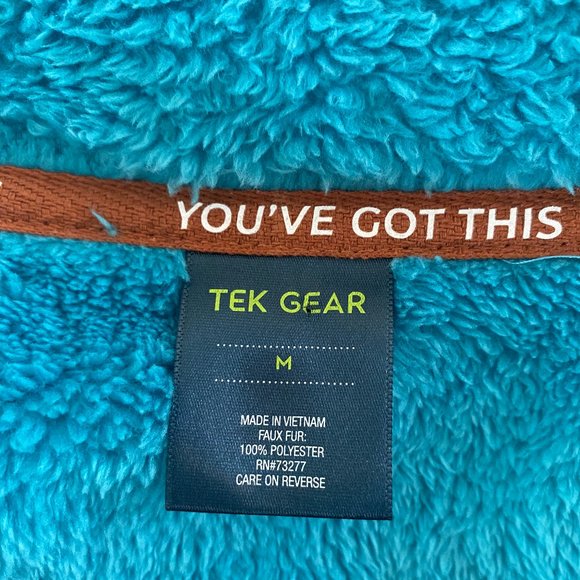 SOLD Tek Gear You've Got This Blue Contrast Brown Fleece Zip Front Jacket NWOT - Picture 5 of 15